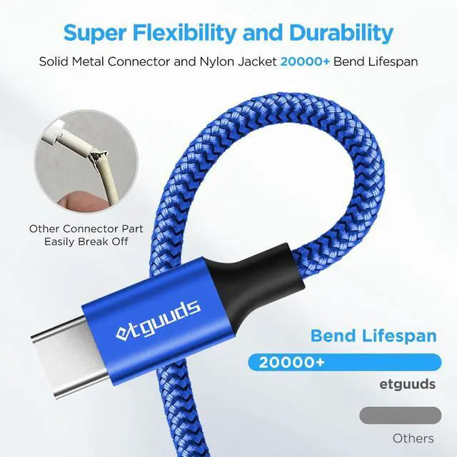 Alt view image 6 of 7 - USB to USB C Cable 3ft, 2-Pack USB A to Type C Charger Cord Fast Charging for Samsung Galaxy A17 A16 A15 A26 A36 A56, S25 S24 S23 S22 S21 S20 S10 Note 20, for iPhone 17 16 15, Moto, Blue