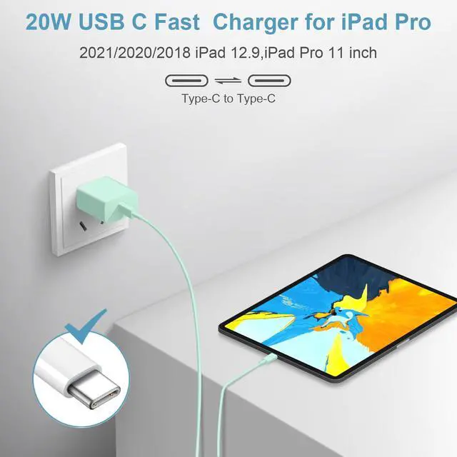 Alt view image 6 of 7 - iPhone 17 16 15 Charger Fast Charging Type C Chargers USB C Charger Block iPhone Air Chargers with 2 Pack 6FT Cable for iPhone 17/17 Plus/17 Pro Max/16/16 Plus/16 Pro Max/15 Pro Max/iPad Pro(Green)