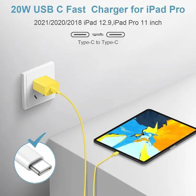 Alt view image 6 of 7 - iPhone 17 16 15 Charger Fast Charging Type C Chargers USB C Charger Block iPhone Air Chargers with 2 Pack 6FT Cable for iPhone 17/17 Plus/17 Pro Max/16/16 Plus/16 Pro Max/15 Pro Max/iPad Pro(Yellow)