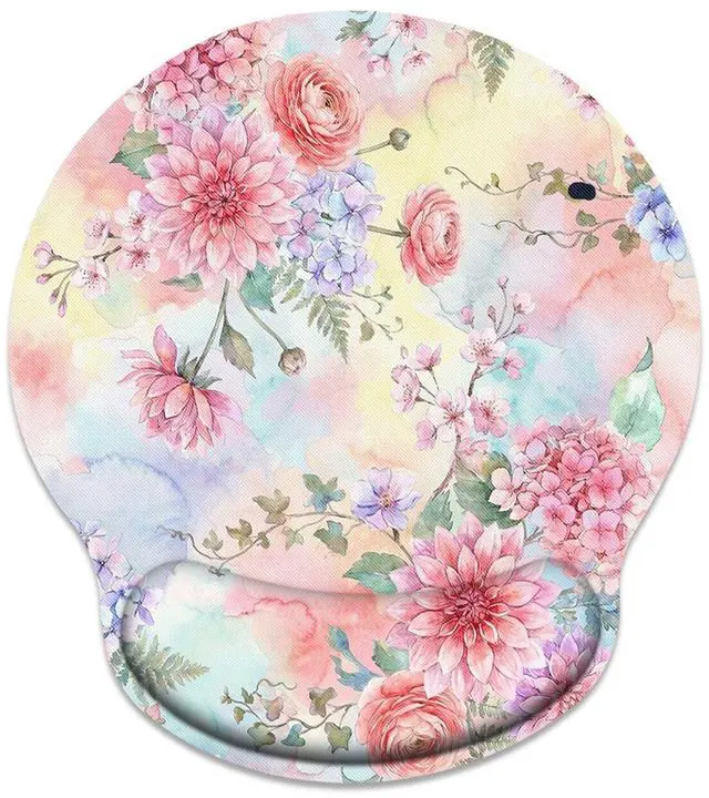 Main image of Ergonomic Mouse Pad with Wrist Support Pink Flowers Peonies Floral Non-Slip Rubber Base Mousepad for Home Office Gaming Working Computers Laptop Easy Typing & Pain Relief