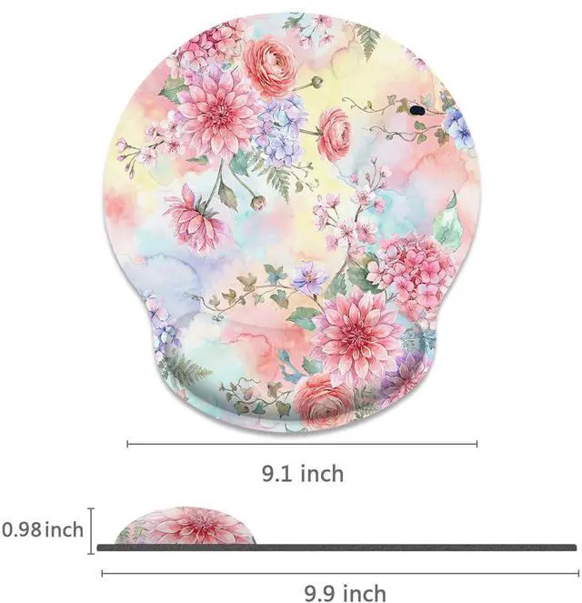 Alt view image 4 of 7 - Ergonomic Mouse Pad with Wrist Support Pink Flowers Peonies Floral Non-Slip Rubber Base Mousepad for Home Office Gaming Working Computers Laptop Easy Typing & Pain Relief