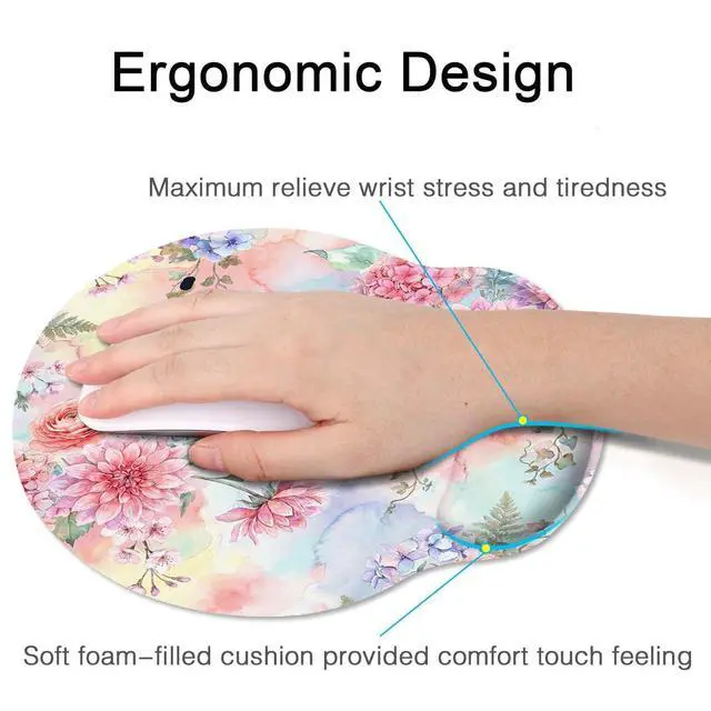 Alt view image 5 of 7 - Ergonomic Mouse Pad with Wrist Support Pink Flowers Peonies Floral Non-Slip Rubber Base Mousepad for Home Office Gaming Working Computers Laptop Easy Typing & Pain Relief