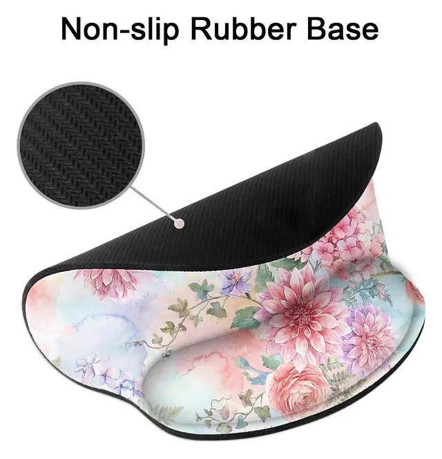 Alt view image 7 of 7 - Ergonomic Mouse Pad with Wrist Support Pink Flowers Peonies Floral Non-Slip Rubber Base Mousepad for Home Office Gaming Working Computers Laptop Easy Typing & Pain Relief