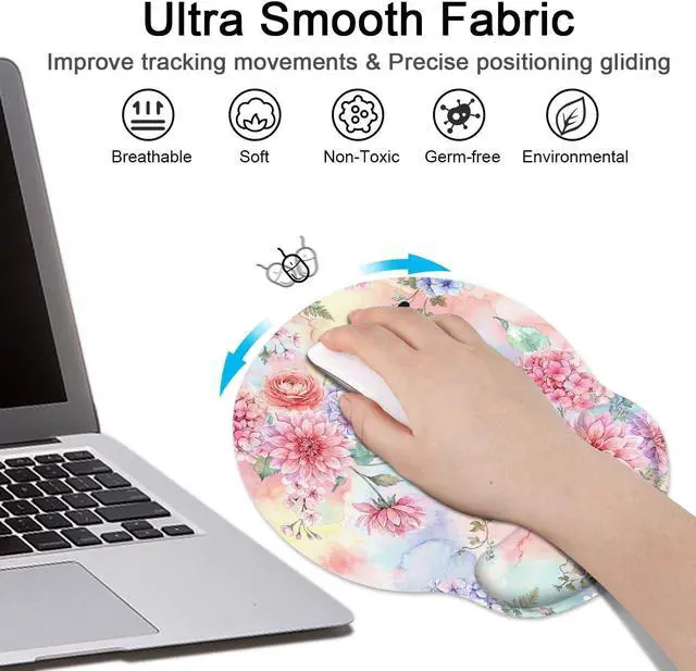 Alt view image 6 of 7 - Ergonomic Mouse Pad with Wrist Support Pink Flowers Peonies Floral Non-Slip Rubber Base Mousepad for Home Office Gaming Working Computers Laptop Easy Typing & Pain Relief