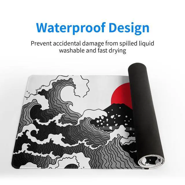 Alt view image 4 of 7 - Red and Black Wave Gaming Mouse Pad Extended Large Mouse Mat Desk Pad Sea Texture Non-Slip Rubber Base Wave Mousepad Stitched Edges Keyboard Desk Pad for Office Home Game 31.5x11.8 Inch