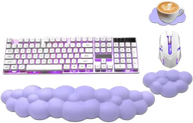 Main image of Cloud Wrist Rest Keyboard, Ergonomic Cloud Keyboard Wrist Pad Set with PU Leather Memory Foam, Keyboard Pad and Mouse Wrist Support, Palm Support for PC & Gaming, Cute Arm Rest for Office Desk, Purple