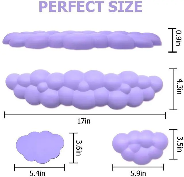 Alt view image 6 of 7 - Cloud Wrist Rest Keyboard, Ergonomic Cloud Keyboard Wrist Pad Set with PU Leather Memory Foam, Keyboard Pad and Mouse Wrist Support, Palm Support for PC & Gaming, Cute Arm Rest for Office Desk, Purple