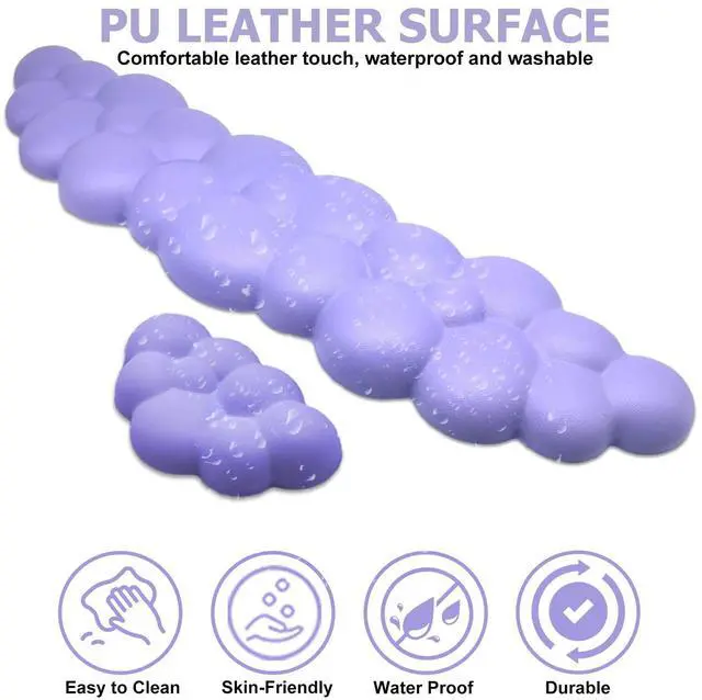 Alt view image 4 of 7 - Cloud Wrist Rest Keyboard, Ergonomic Cloud Keyboard Wrist Pad Set with PU Leather Memory Foam, Keyboard Pad and Mouse Wrist Support, Palm Support for PC & Gaming, Cute Arm Rest for Office Desk, Purple