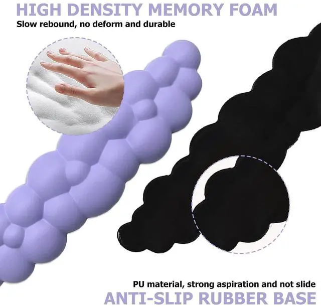 Alt view image 3 of 7 - Cloud Wrist Rest Keyboard, Ergonomic Cloud Keyboard Wrist Pad Set with PU Leather Memory Foam, Keyboard Pad and Mouse Wrist Support, Palm Support for PC & Gaming, Cute Arm Rest for Office Desk, Purple