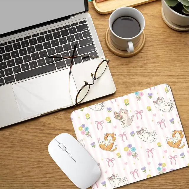 Alt view image 2 of 6 - Cute Pink Cat Mouse Pad, Cute Desk Laptop Desktop Mouse Pad for Home Office Work Gaming Women Girls, Gifts for Cat Lovers, 9.4x7.8 Inch