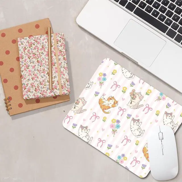 Alt view image 3 of 6 - Cute Pink Cat Mouse Pad, Cute Desk Laptop Desktop Mouse Pad for Home Office Work Gaming Women Girls, Gifts for Cat Lovers, 9.4x7.8 Inch