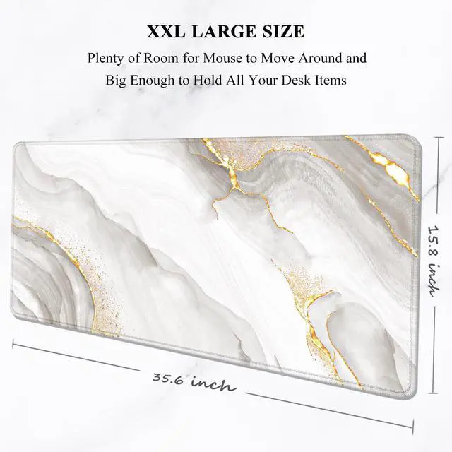 Alt view image 2 of 7 - Large Mouse Pad, XXL Gaming Mousepad, Desk Mat for Desktop, Thick Rubber, Big & Long Size, Stitched Edges, Full Desk Pad for Laptop & Computer, Extended 35.4 x 15.7 in, Gold Gray Marble