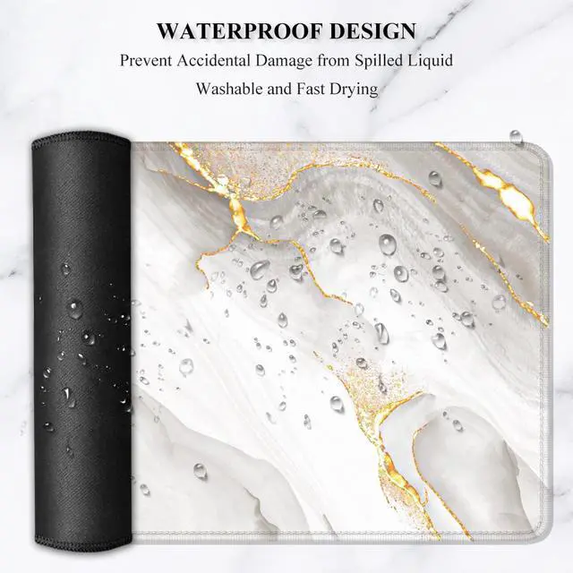 Alt view image 6 of 7 - Large Mouse Pad, XXL Gaming Mousepad, Desk Mat for Desktop, Thick Rubber, Big & Long Size, Stitched Edges, Full Desk Pad for Laptop & Computer, Extended 35.4 x 15.7 in, Gold Gray Marble