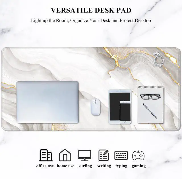 Alt view image 7 of 7 - Large Mouse Pad, XXL Gaming Mousepad, Desk Mat for Desktop, Thick Rubber, Big & Long Size, Stitched Edges, Full Desk Pad for Laptop & Computer, Extended 35.4 x 15.7 in, Gold Gray Marble