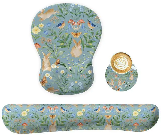 Main image of Mouse Pad Wrist Rest Support Keyboard Set Circle Coaster Gaming Mouse Pad Ergonomic Gel Memory Foam Set for Computer, Laptop, Office, Pain Relief, Comfortably Typing Rabbit KM-40