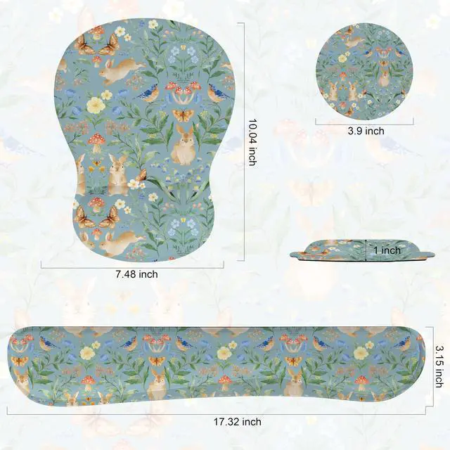 Alt view image 2 of 7 - Mouse Pad Wrist Rest Support Keyboard Set Circle Coaster Gaming Mouse Pad Ergonomic Gel Memory Foam Set for Computer, Laptop, Office, Pain Relief, Comfortably Typing Rabbit KM-40