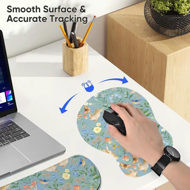 Alt view image 4 of 7 - Mouse Pad Wrist Rest Support Keyboard Set Circle Coaster Gaming Mouse Pad Ergonomic Gel Memory Foam Set for Computer, Laptop, Office, Pain Relief, Comfortably Typing Rabbit KM-40