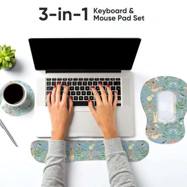 Alt view image 6 of 7 - Mouse Pad Wrist Rest Support Keyboard Set Circle Coaster Gaming Mouse Pad Ergonomic Gel Memory Foam Set for Computer, Laptop, Office, Pain Relief, Comfortably Typing Rabbit KM-40