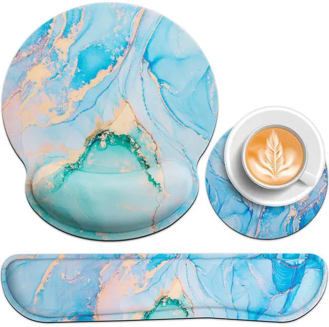 Main image of Mouse Pad Blue, 3-in-1 Mouse Pad with Wrist Rest for Keyboard and Mouse, Gaming Mousepad with Anti-Skid Base,Ergonomic Memory Foam Keyboard Gel Wrist Rest, Office Desk Accessories for Women