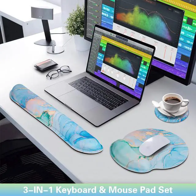 Alt view image 2 of 7 - Mouse Pad Blue, 3-in-1 Mouse Pad with Wrist Rest for Keyboard and Mouse, Gaming Mousepad with Anti-Skid Base,Ergonomic Memory Foam Keyboard Gel Wrist Rest, Office Desk Accessories for Women