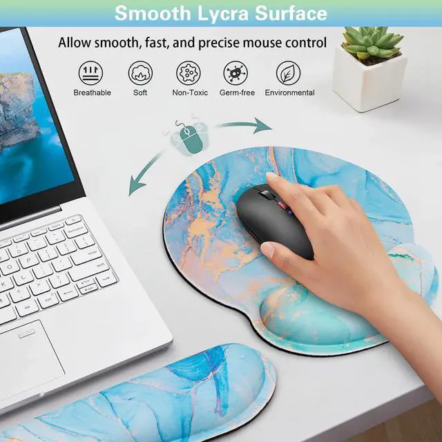 Alt view image 3 of 7 - Mouse Pad Blue, 3-in-1 Mouse Pad with Wrist Rest for Keyboard and Mouse, Gaming Mousepad with Anti-Skid Base,Ergonomic Memory Foam Keyboard Gel Wrist Rest, Office Desk Accessories for Women