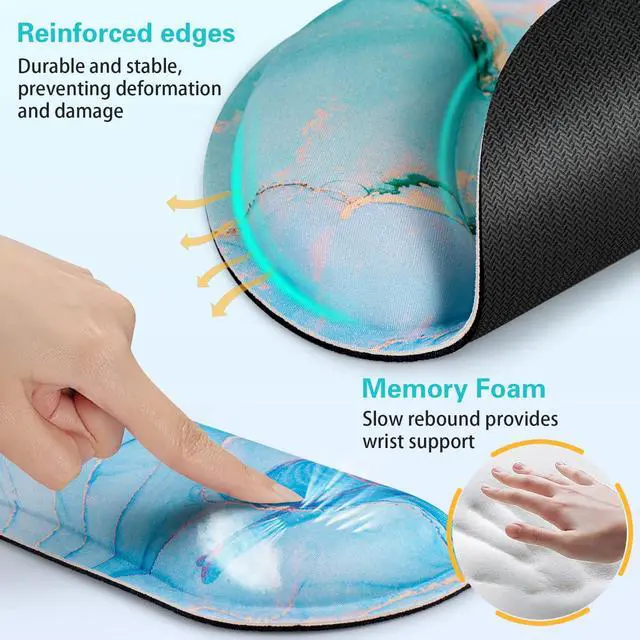 Alt view image 5 of 7 - Mouse Pad Blue, 3-in-1 Mouse Pad with Wrist Rest for Keyboard and Mouse, Gaming Mousepad with Anti-Skid Base,Ergonomic Memory Foam Keyboard Gel Wrist Rest, Office Desk Accessories for Women