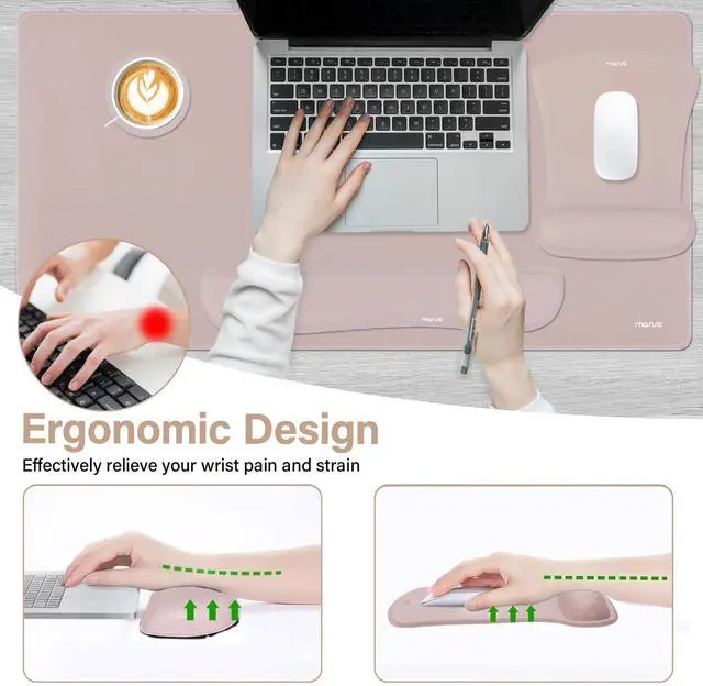 Alt view image 3 of 7 - Keyboard Mouse Pad Set, Large Gaming Mousepad&Keyboard Wrist Rest&Mouse Wrist Rest&Coaster, Ergonomic Non-Slip Mousepad&Easy Typing Cushion with Memory Foam for Home Office, Taupe Brown