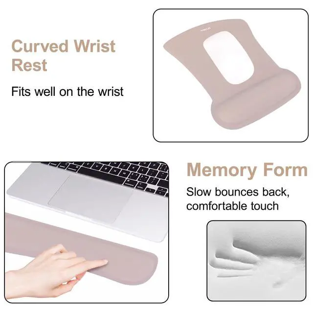 Alt view image 5 of 7 - Keyboard Mouse Pad Set, Large Gaming Mousepad&Keyboard Wrist Rest&Mouse Wrist Rest&Coaster, Ergonomic Non-Slip Mousepad&Easy Typing Cushion with Memory Foam for Home Office, Taupe Brown