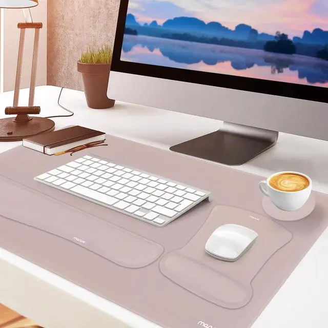 Alt view image 7 of 7 - Keyboard Mouse Pad Set, Large Gaming Mousepad&Keyboard Wrist Rest&Mouse Wrist Rest&Coaster, Ergonomic Non-Slip Mousepad&Easy Typing Cushion with Memory Foam for Home Office, Taupe Brown