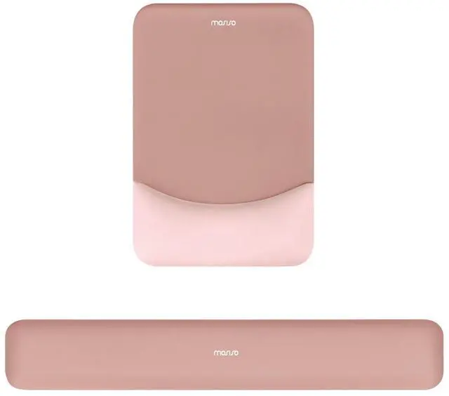 Main image of Wrist Rest Support for Mouse Pad&Keyboard Set, Rectangular Ergonomic Mousepad Non-Slip Base Home/Office Pain Relief&Easy Typing Pad with Neoprene Cloth&Raised Silicone Lining, Salmon Pink