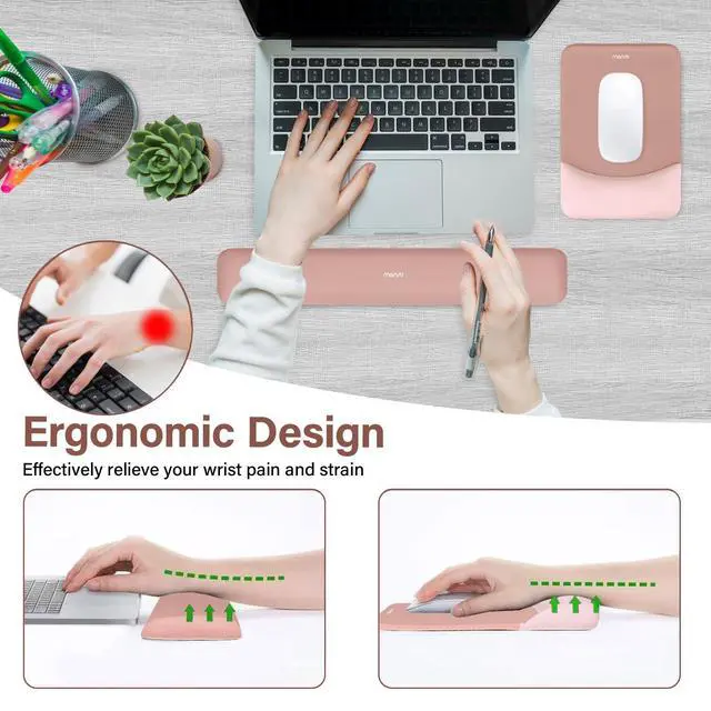 Alt view image 2 of 7 - Wrist Rest Support for Mouse Pad&Keyboard Set, Rectangular Ergonomic Mousepad Non-Slip Base Home/Office Pain Relief&Easy Typing Pad with Neoprene Cloth&Raised Silicone Lining, Salmon Pink