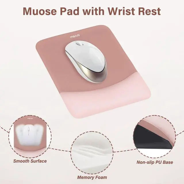 Alt view image 3 of 7 - Wrist Rest Support for Mouse Pad&Keyboard Set, Rectangular Ergonomic Mousepad Non-Slip Base Home/Office Pain Relief&Easy Typing Pad with Neoprene Cloth&Raised Silicone Lining, Salmon Pink