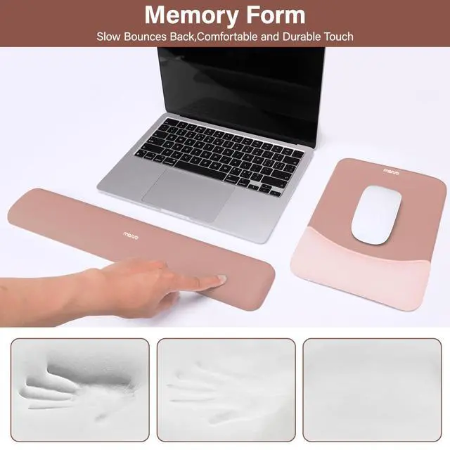 Alt view image 4 of 7 - Wrist Rest Support for Mouse Pad&Keyboard Set, Rectangular Ergonomic Mousepad Non-Slip Base Home/Office Pain Relief&Easy Typing Pad with Neoprene Cloth&Raised Silicone Lining, Salmon Pink