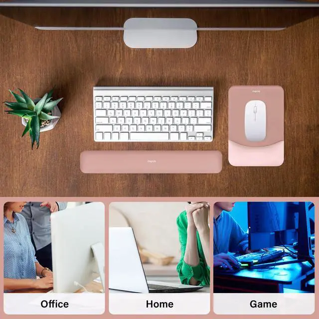 Alt view image 6 of 7 - Wrist Rest Support for Mouse Pad&Keyboard Set, Rectangular Ergonomic Mousepad Non-Slip Base Home/Office Pain Relief&Easy Typing Pad with Neoprene Cloth&Raised Silicone Lining, Salmon Pink