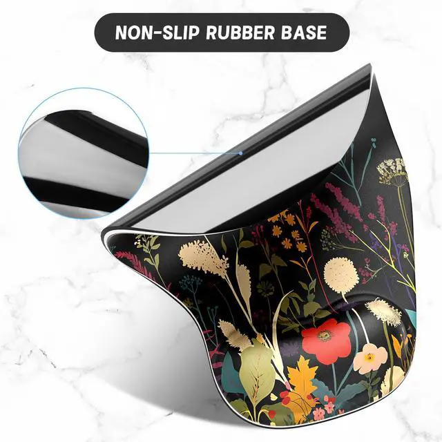Alt view image 3 of 7 - Ergonomic Mouse Pad Coaster Set with Gel Wrist Support Wrist Rest Smooth Surface Non-Slip PU Base Comfortable Office Supplies Pain Relief, 9.5 x 8.3 inches, Pretty Flowers Plants