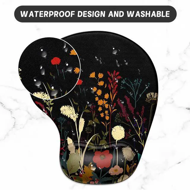 Alt view image 5 of 7 - Ergonomic Mouse Pad Coaster Set with Gel Wrist Support Wrist Rest Smooth Surface Non-Slip PU Base Comfortable Office Supplies Pain Relief, 9.5 x 8.3 inches, Pretty Flowers Plants