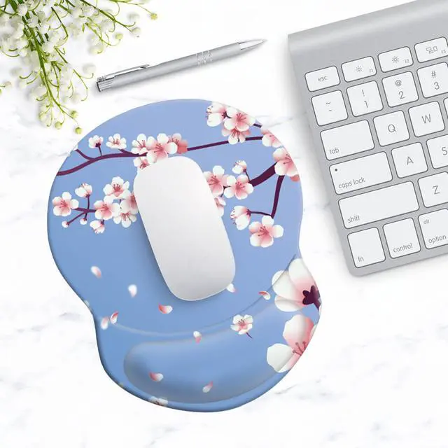 Alt view image 2 of 7 - Mouse Pad with Ergonomic Gel-Filled Wrist Rest and Non-Slip PU Base, Comfortable & Accurate Computer Mouse Pad with Support for Home Office Working Studying (Cherry Blossom)