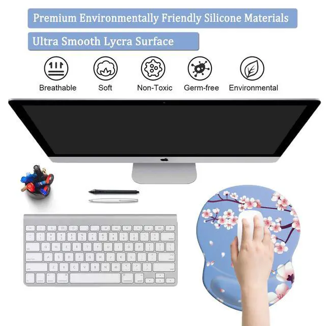 Alt view image 4 of 7 - Mouse Pad with Ergonomic Gel-Filled Wrist Rest and Non-Slip PU Base, Comfortable & Accurate Computer Mouse Pad with Support for Home Office Working Studying (Cherry Blossom)