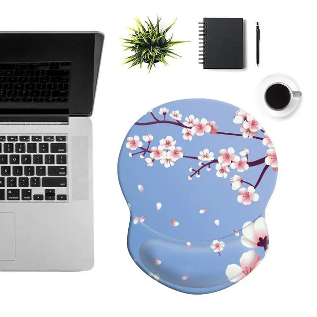 Alt view image 7 of 7 - Mouse Pad with Ergonomic Gel-Filled Wrist Rest and Non-Slip PU Base, Comfortable & Accurate Computer Mouse Pad with Support for Home Office Working Studying (Cherry Blossom)