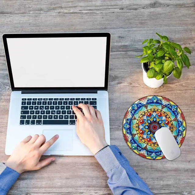 Alt view image 7 of 7 - Mouse Pad, Round Mandala Mouse Mat, Small Mousepad with Designs, Non-slip Rubber Mouse Pad with Stitched Edge, Customized Mouse Pad for Women Girls Office Dorm Computer Laptop, 7.9 x 7.9 Inch