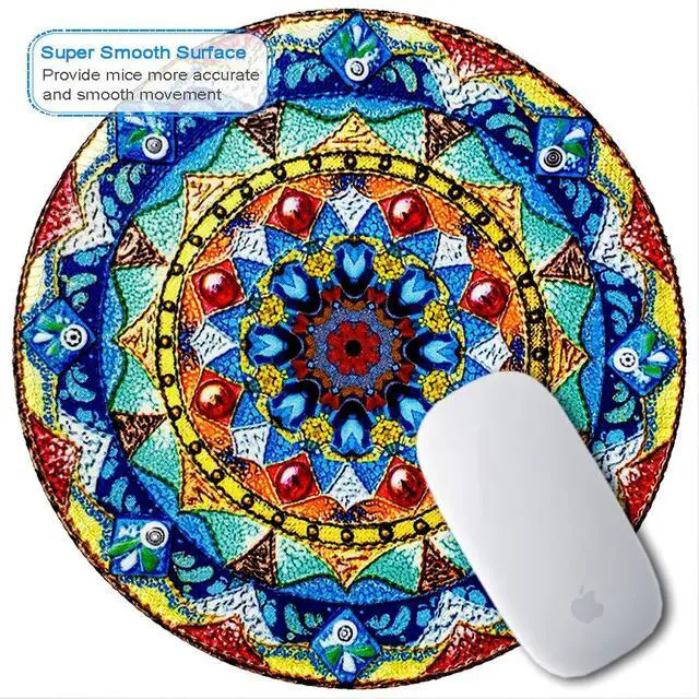 Alt view image 2 of 7 - Mouse Pad, Round Mandala Mouse Mat, Small Mousepad with Designs, Non-slip Rubber Mouse Pad with Stitched Edge, Customized Mouse Pad for Women Girls Office Dorm Computer Laptop, 7.9 x 7.9 Inch