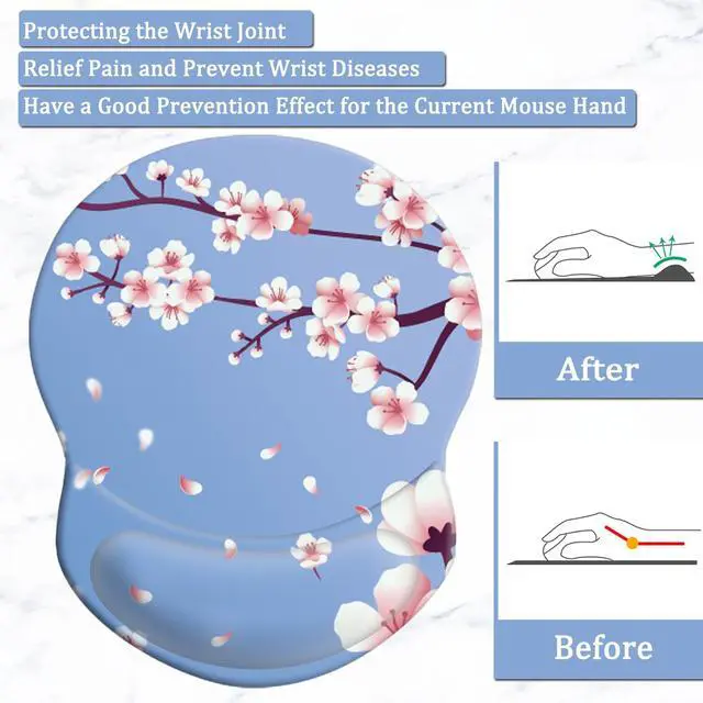 Alt view image 3 of 7 - Mouse Pad with Ergonomic Gel-Filled Wrist Rest and Non-Slip PU Base, Comfortable & Accurate Computer Mouse Pad with Support for Home Office Working Studying (Cherry Blossom)