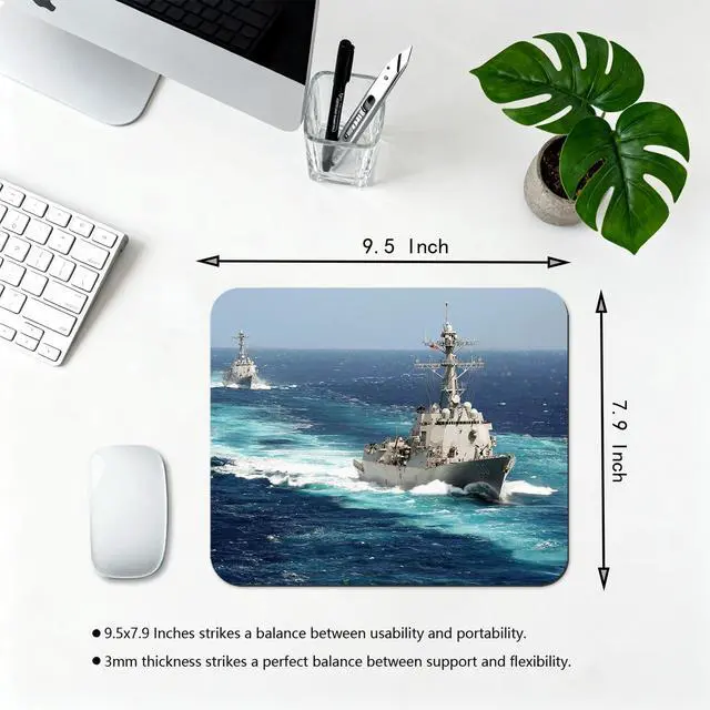Alt view image 2 of 6 - 9.5x7.9 Inch Office/Gaming Mouse Pad, U.S. Navy Arleigh Burke - Class Destroyer Sailing on The Ocean Patriotic Military Theme Cute Anti-Slip Mat for Desk