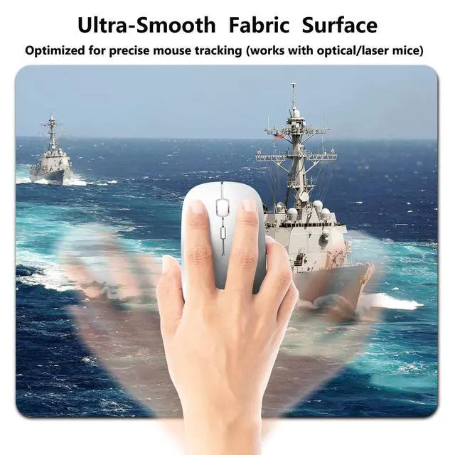 Alt view image 3 of 6 - 9.5x7.9 Inch Office/Gaming Mouse Pad, U.S. Navy Arleigh Burke - Class Destroyer Sailing on The Ocean Patriotic Military Theme Cute Anti-Slip Mat for Desk