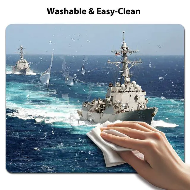Alt view image 5 of 6 - 9.5x7.9 Inch Office/Gaming Mouse Pad, U.S. Navy Arleigh Burke - Class Destroyer Sailing on The Ocean Patriotic Military Theme Cute Anti-Slip Mat for Desk