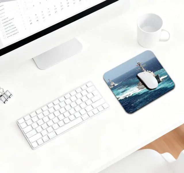 Alt view image 6 of 6 - 9.5x7.9 Inch Office/Gaming Mouse Pad, U.S. Navy Arleigh Burke - Class Destroyer Sailing on The Ocean Patriotic Military Theme Cute Anti-Slip Mat for Desk