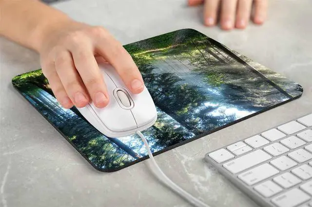 Alt view image 3 of 4 - Rectangle Mouse Pad Misty Forest, Sunshine Trees Premium-Textured Custom Mouse Mat Design,Washable Mousepads Non-Slip Rubber Base Computer Mousepad Personalized for Wireless Mouse