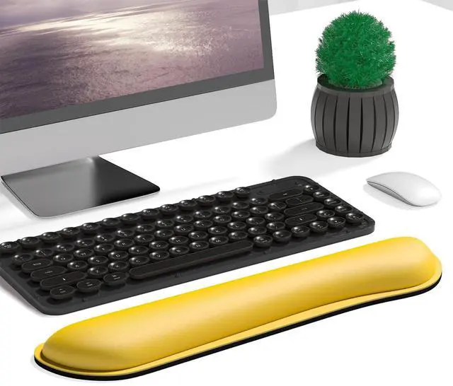 Alt view image 2 of 7 - Enlarge Keyboard Wrist Rest, Cute Memory Foam Keyboard Wrist Cushion for Computer Desk Mats Support, Typing Pain Relief Ergonomic Mouse Pad Rests with Non-Slip Base for Gaming, Laptop, Yellow