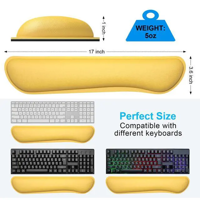 Alt view image 6 of 7 - Enlarge Keyboard Wrist Rest, Cute Memory Foam Keyboard Wrist Cushion for Computer Desk Mats Support, Typing Pain Relief Ergonomic Mouse Pad Rests with Non-Slip Base for Gaming, Laptop, Yellow