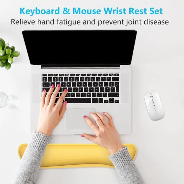 Alt view image 7 of 7 - Enlarge Keyboard Wrist Rest, Cute Memory Foam Keyboard Wrist Cushion for Computer Desk Mats Support, Typing Pain Relief Ergonomic Mouse Pad Rests with Non-Slip Base for Gaming, Laptop, Yellow